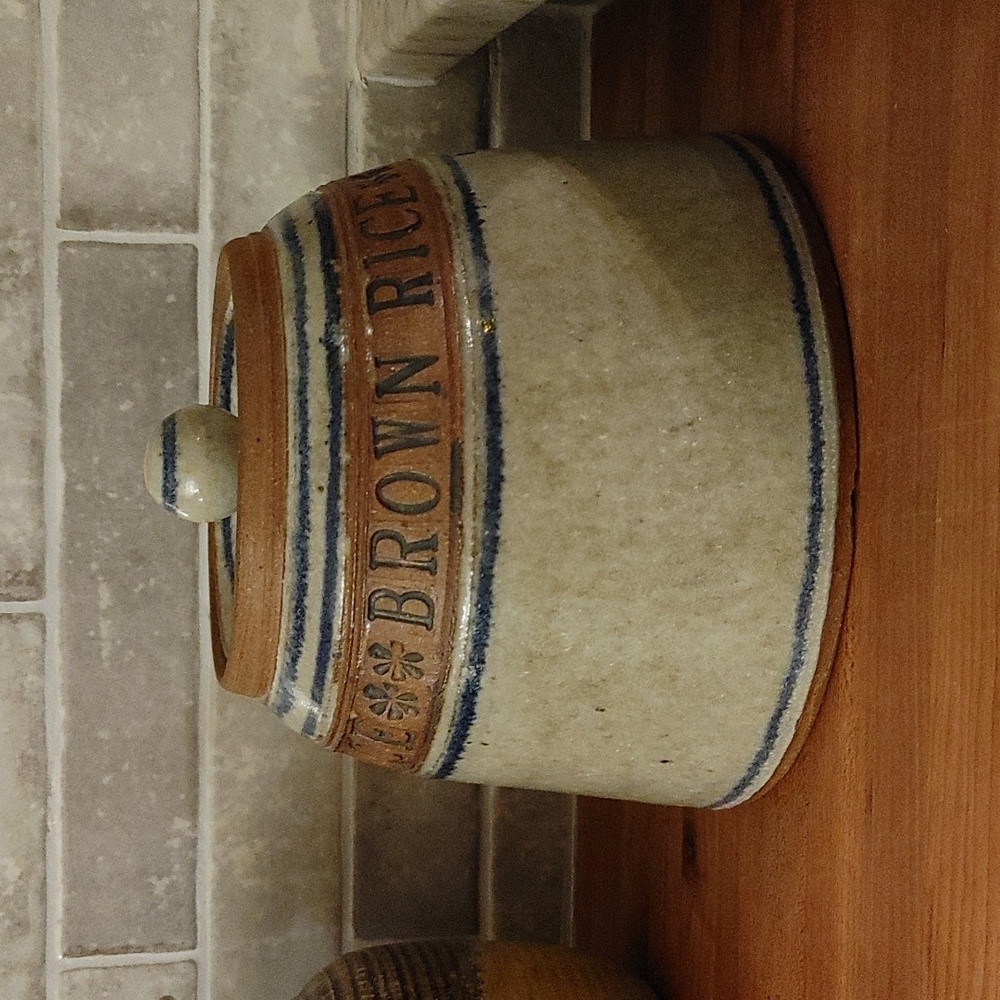 Artisan Ceramic Canister Gray, Mocca, & Blue